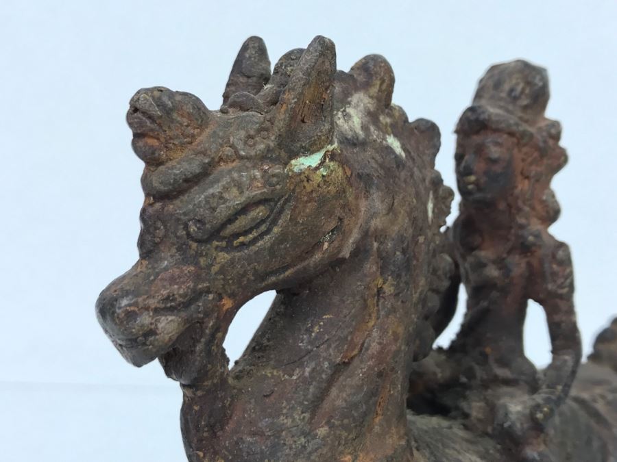 Old Eastern Metal Horse With Rider Sculpture 463g [Photo 12]