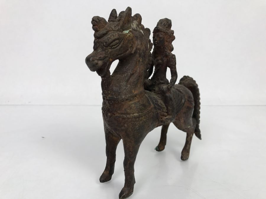 Old Eastern Metal Horse With Rider Sculpture 463g [Photo 6]