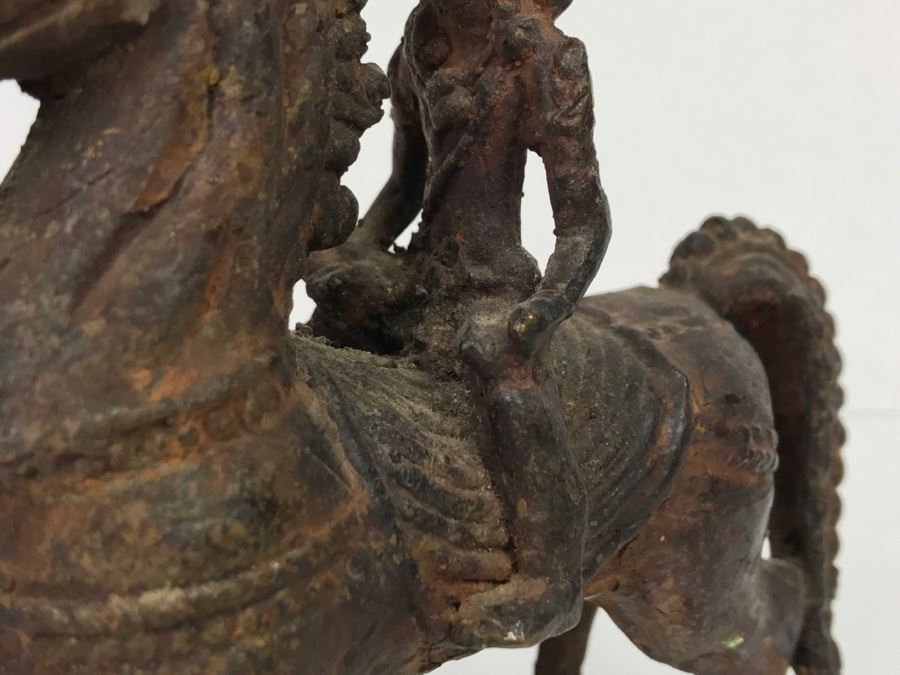 Old Eastern Metal Horse With Rider Sculpture 463g [Photo 9]