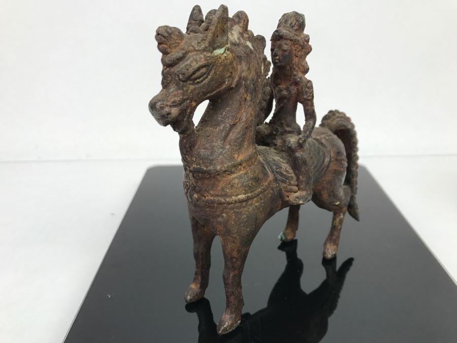 Old Eastern Metal Horse With Rider Sculpture 463g