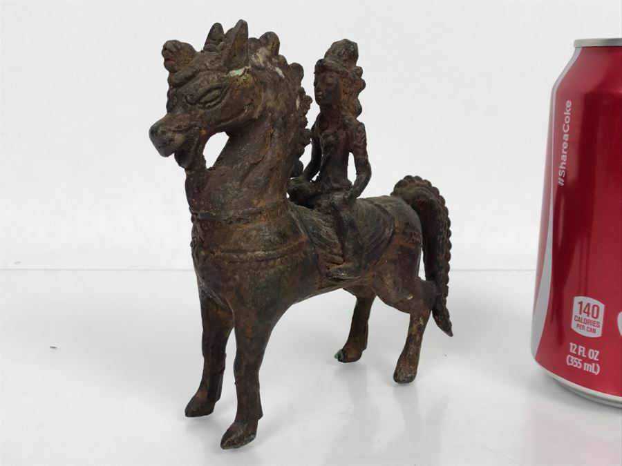 Old Eastern Metal Horse With Rider Sculpture 463g [Photo 3]