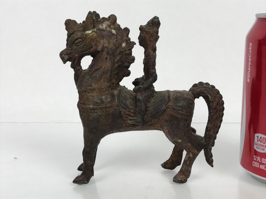 Old Eastern Metal Horse With Rider Sculpture 463g [Photo 4]