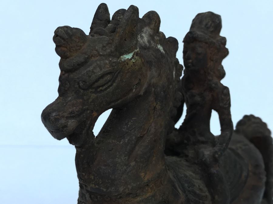 Old Eastern Metal Horse With Rider Sculpture 463g [Photo 7]