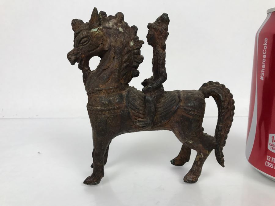 Old Eastern Metal Horse With Rider Sculpture 463g [Photo 5]