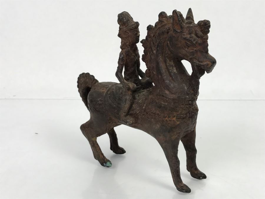 Old Eastern Metal Horse With Rider Sculpture 463g [Photo 15]
