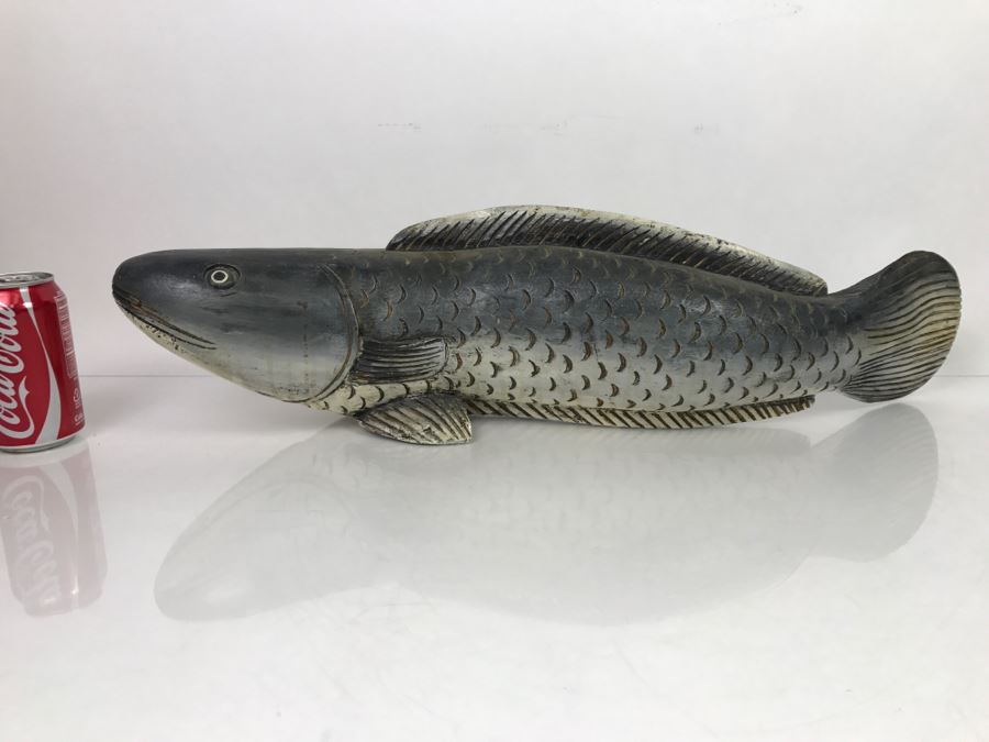 Large Hand Carved And Hand Painted Wooden Fish Sculpture [Photo 1]