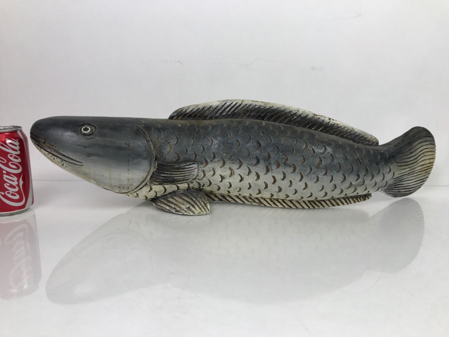 Large Hand Carved And Hand Painted Wooden Fish Sculpture [Photo 4]