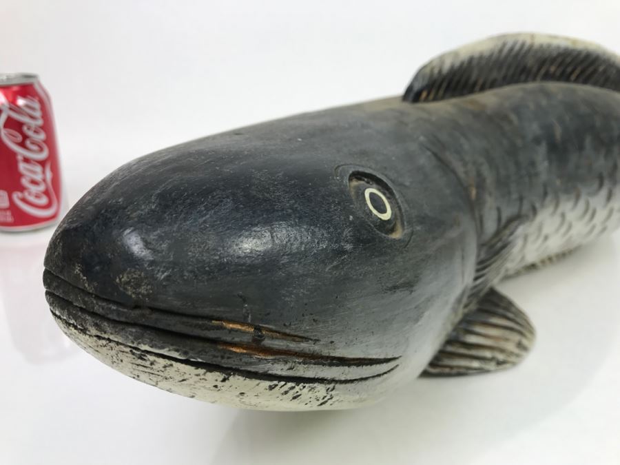 Large Hand Carved And Hand Painted Wooden Fish Sculpture [Photo 5]