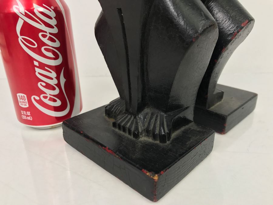 Pair Of Vintage Wooden Carved Black Cat Bookends [Photo 6]
