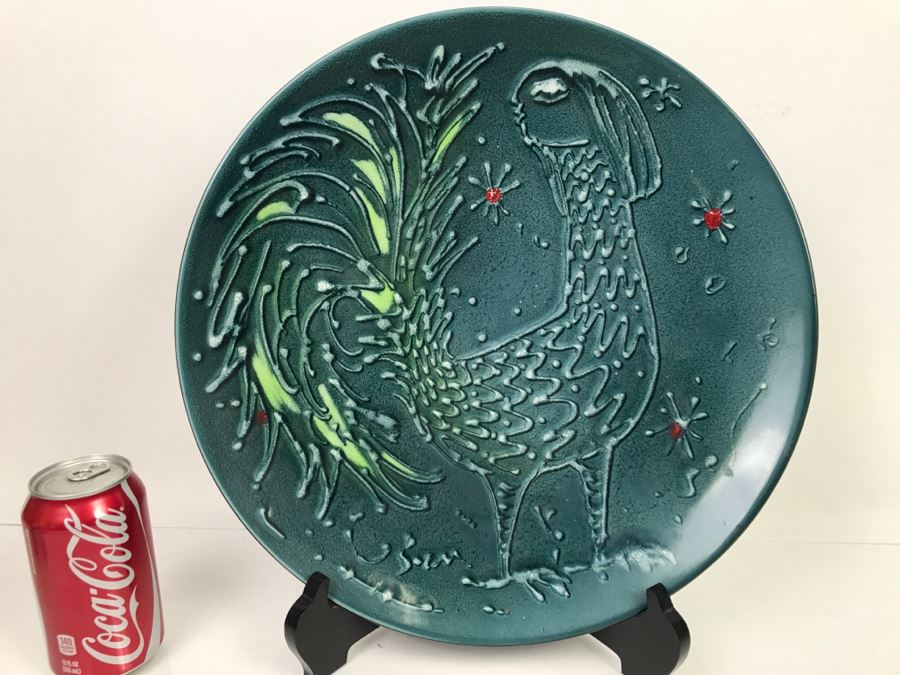 Large Porcelain Charger Plate Of Hybrid Rooster With Human Face (Stand Not Included) [Photo 1]