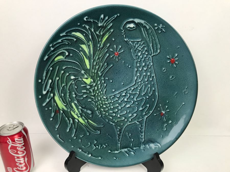 Large Porcelain Charger Plate Of Hybrid Rooster With Human Face (Stand Not Included) [Photo 8]