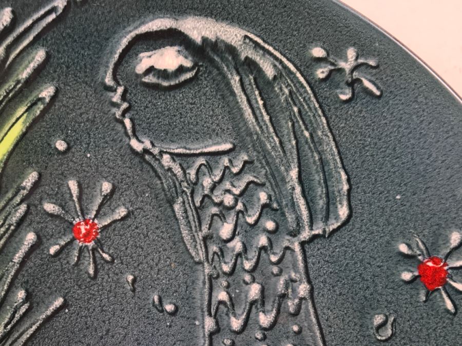 Large Porcelain Charger Plate Of Hybrid Rooster With Human Face (Stand Not Included) [Photo 4]