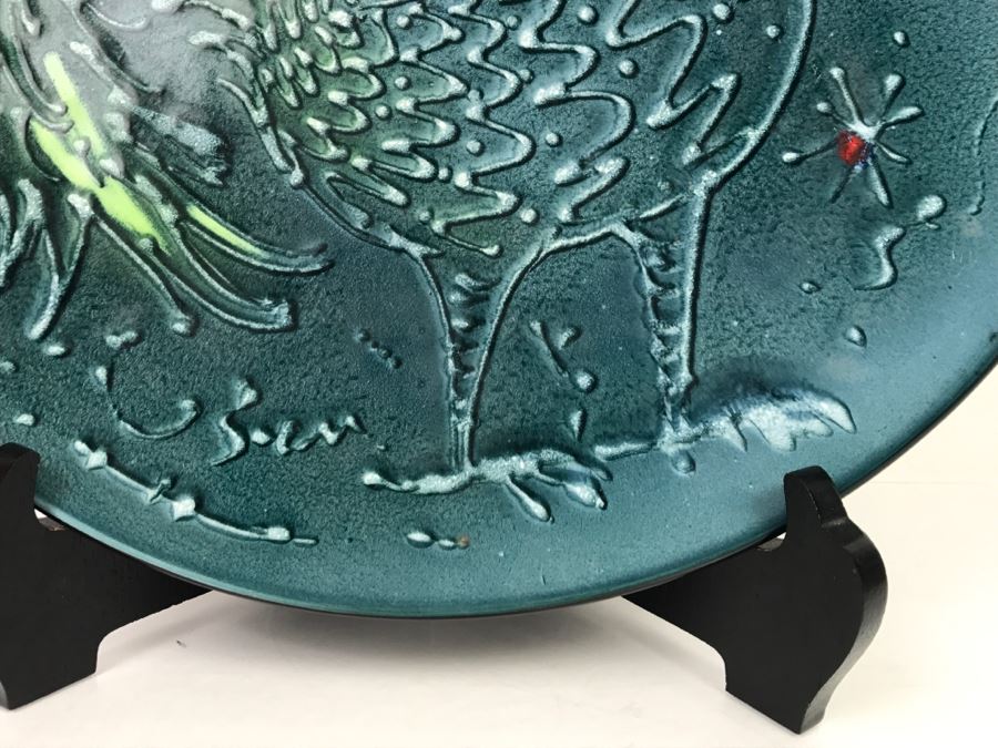 Large Porcelain Charger Plate Of Hybrid Rooster With Human Face (Stand Not Included) [Photo 5]