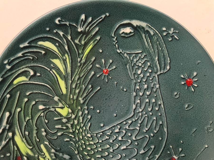 Large Porcelain Charger Plate Of Hybrid Rooster With Human Face (Stand Not Included) [Photo 9]