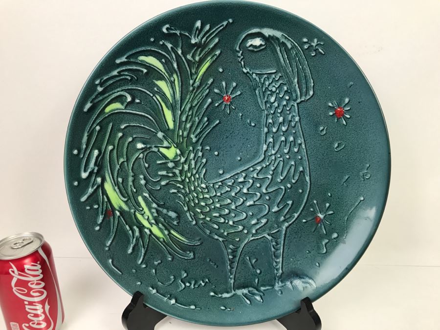 Large Porcelain Charger Plate Of Hybrid Rooster With Human Face (Stand Not Included) [Photo 2]
