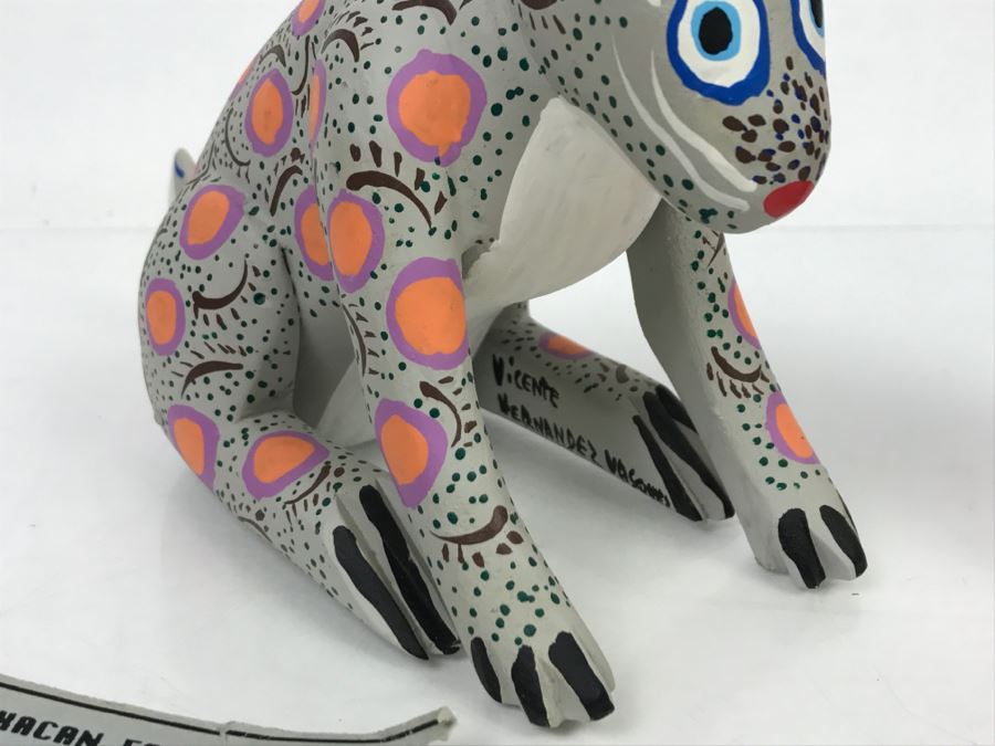Oaxacan Folk Art Hand Crafted And Painted Rabbit By Vicente Hernandez Vasquez Oaxaca Mexico [Photo 4]