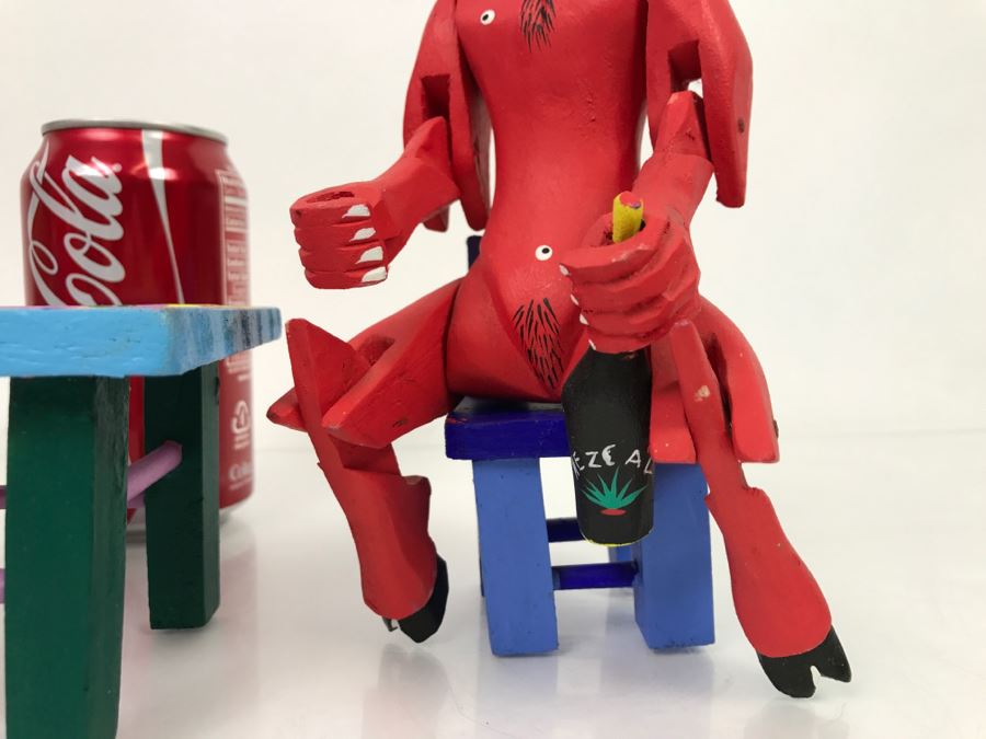 Oaxacan Folk Art Hand Crafted And Painted Tilcatete, Oaxaca Mexico By Joaquin Hernandez Vasquez (Total Of 4 Characters And Table) [Photo 5]