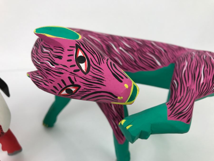 Pair Of Oaxacan Folk Art Hand Crafted And Painted Animals Oaxaca Mexico [Photo 4]