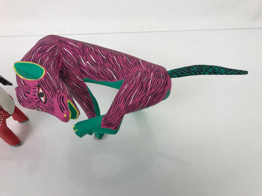 Pair Of Oaxacan Folk Art Hand Crafted And Painted Animals Oaxaca Mexico [Photo 3]