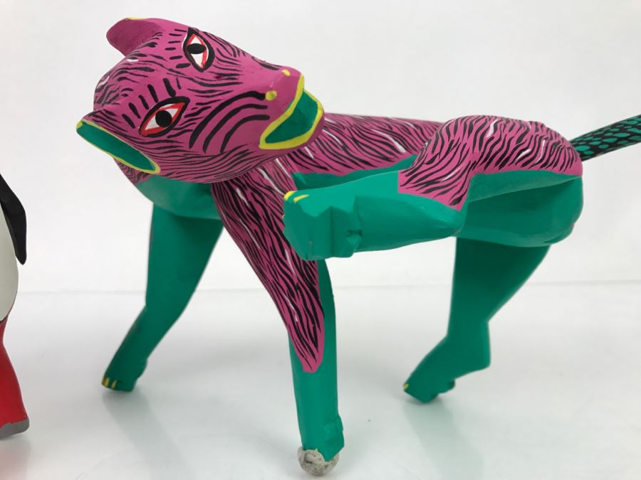 Pair Of Oaxacan Folk Art Hand Crafted And Painted Animals Oaxaca Mexico [Photo 5]