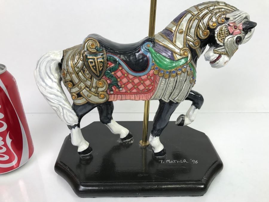 Vintage 1996 Hand Made Carousel Horse Sculpture By Theresa Mather Fantasy Art (Note Clean Break In One Of The Legs Of Horse) [Photo 3]