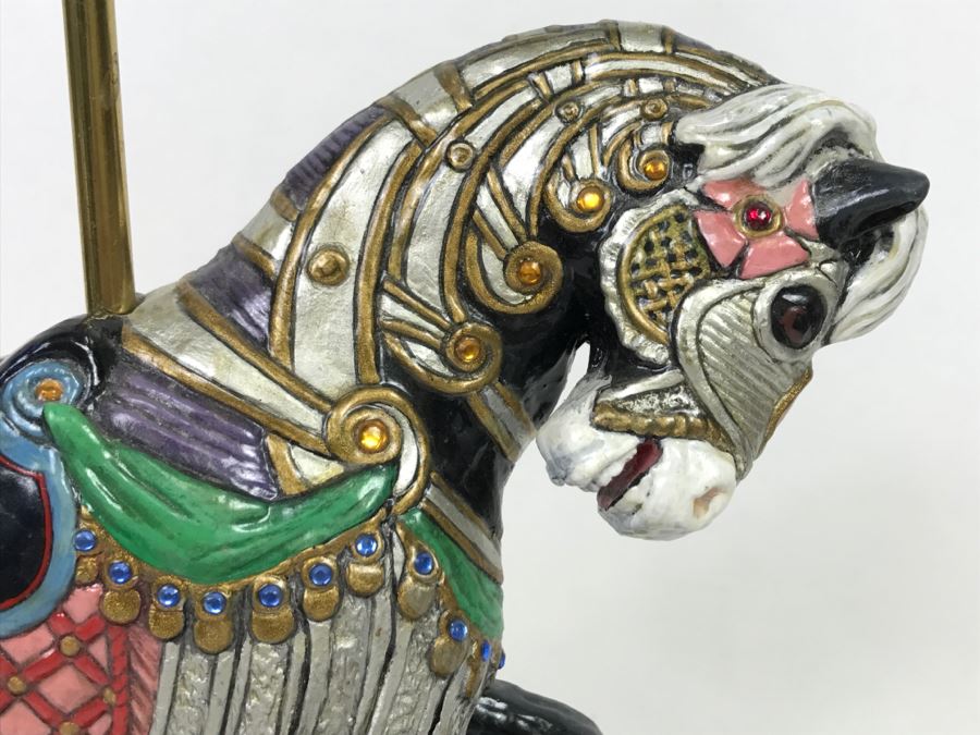 Vintage 1996 Hand Made Carousel Horse Sculpture By Theresa Mather Fantasy Art (Note Clean Break In One Of The Legs Of Horse) [Photo 5]