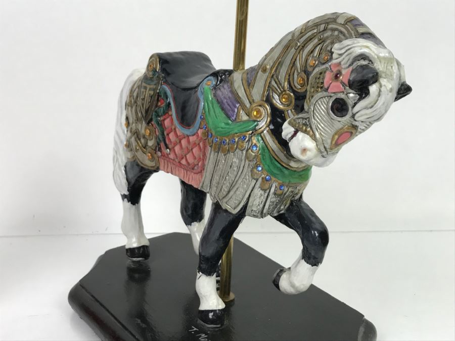 Vintage 1996 Hand Made Carousel Horse Sculpture By Theresa Mather Fantasy Art (Note Clean Break In One Of The Legs Of Horse) [Photo 10]