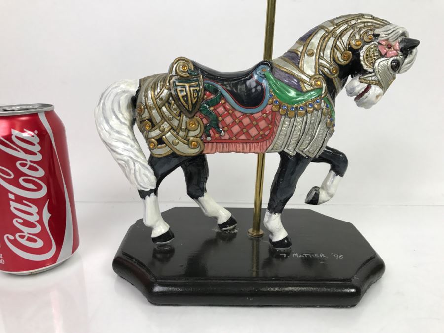 Vintage 1996 Hand Made Carousel Horse Sculpture By Theresa Mather Fantasy Art (Note Clean Break In One Of The Legs Of Horse)