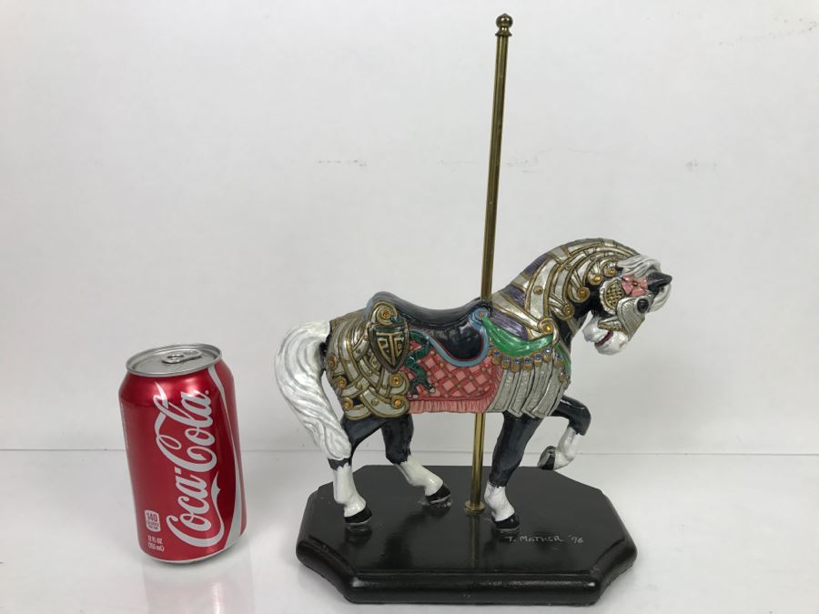 Vintage 1996 Hand Made Carousel Horse Sculpture By Theresa Mather Fantasy Art (Note Clean Break In One Of The Legs Of Horse) [Photo 2]