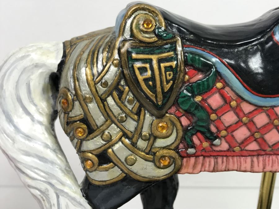 Vintage 1996 Hand Made Carousel Horse Sculpture By Theresa Mather Fantasy Art (Note Clean Break In One Of The Legs Of Horse) [Photo 6]