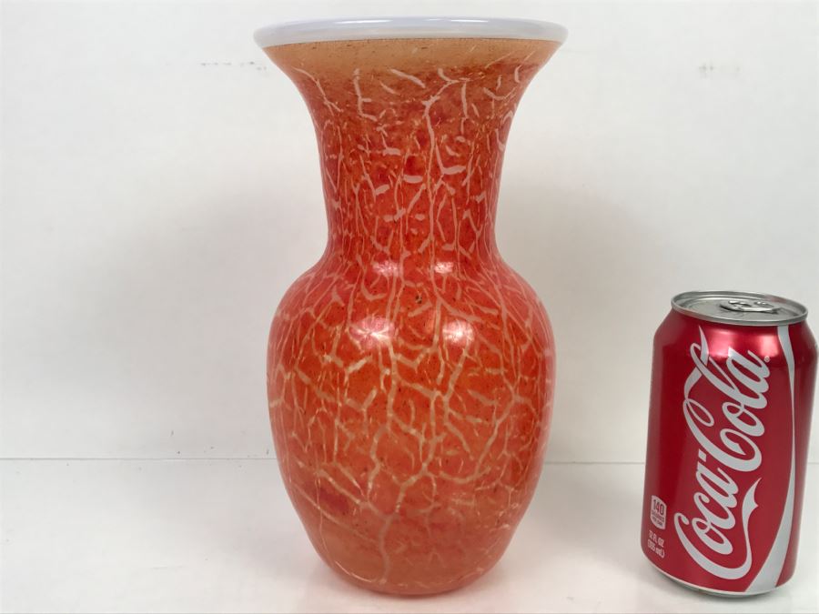 Signed Orange Art Glass Vase M. Laird [Photo 1]