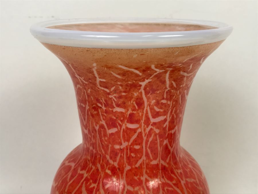 Signed Orange Art Glass Vase M. Laird [Photo 3]