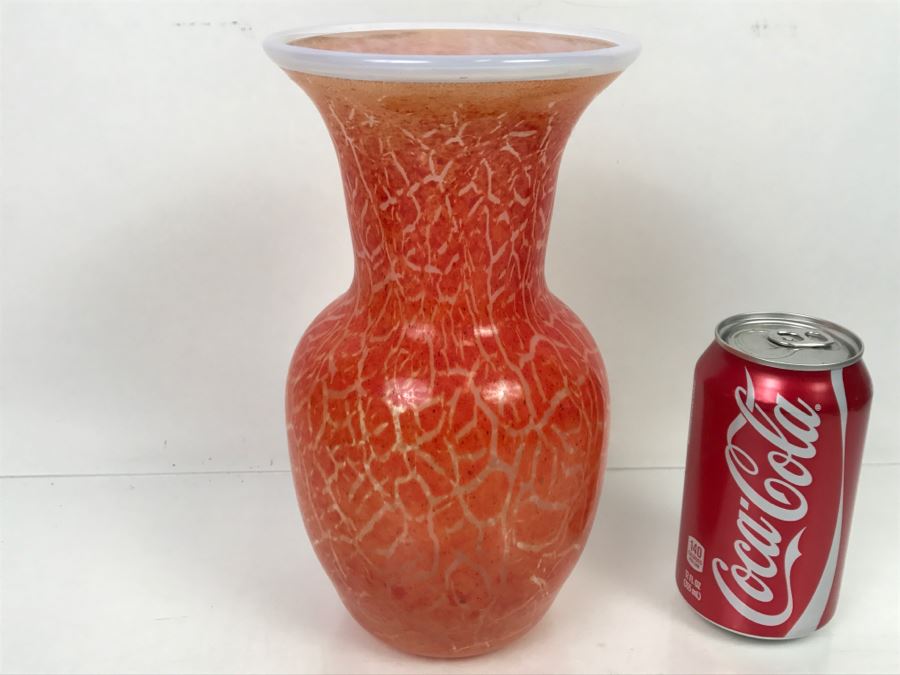 Signed Orange Art Glass Vase M. Laird [Photo 5]