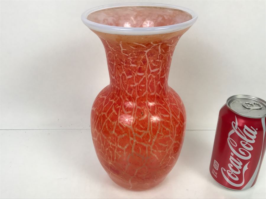Signed Orange Art Glass Vase M. Laird [Photo 2]