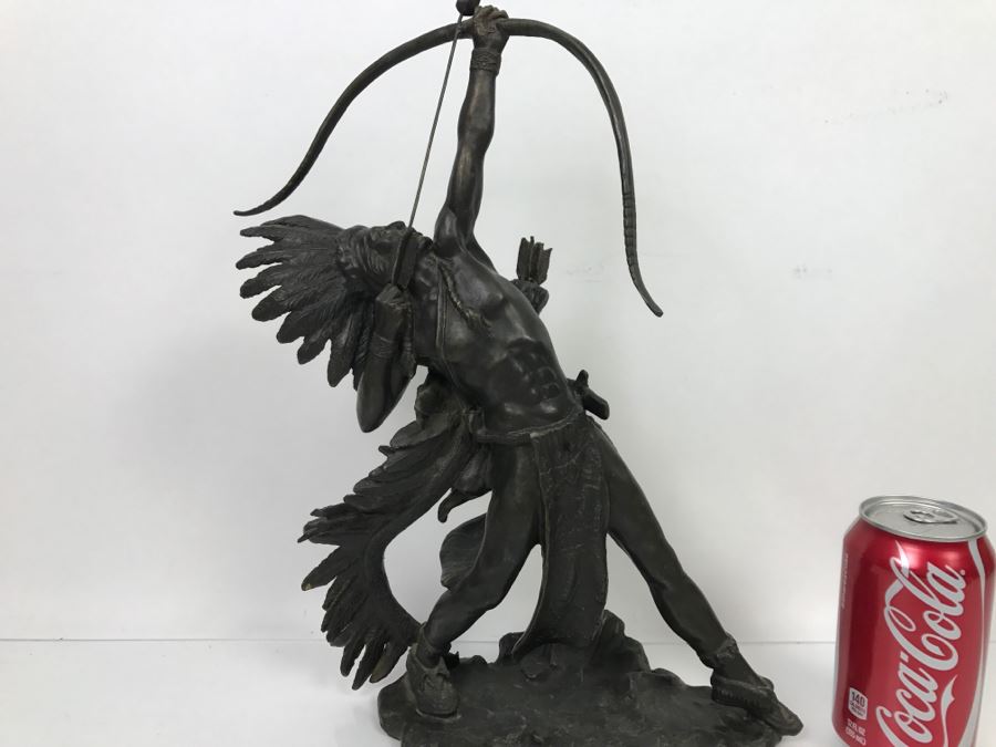 Vintage 1988 Franklin Mint FM Lincoln Fox Bronze Sculpture 'Starshooter' Depicts Native American Hunter Shooting Bow And Arrow At Sky [Photo 8]