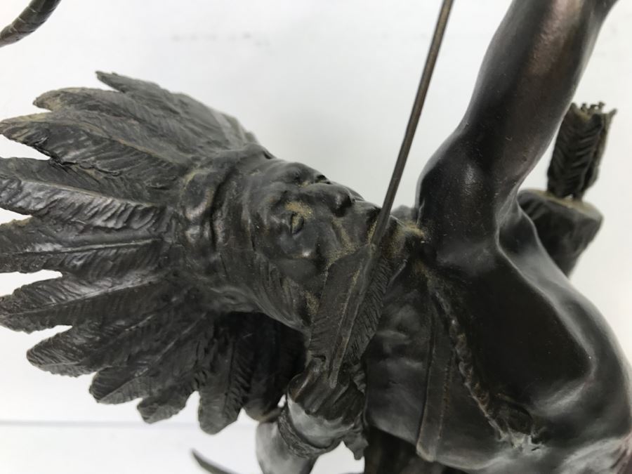 Vintage 1988 Franklin Mint FM Lincoln Fox Bronze Sculpture 'Starshooter' Depicts Native American Hunter Shooting Bow And Arrow At Sky [Photo 11]