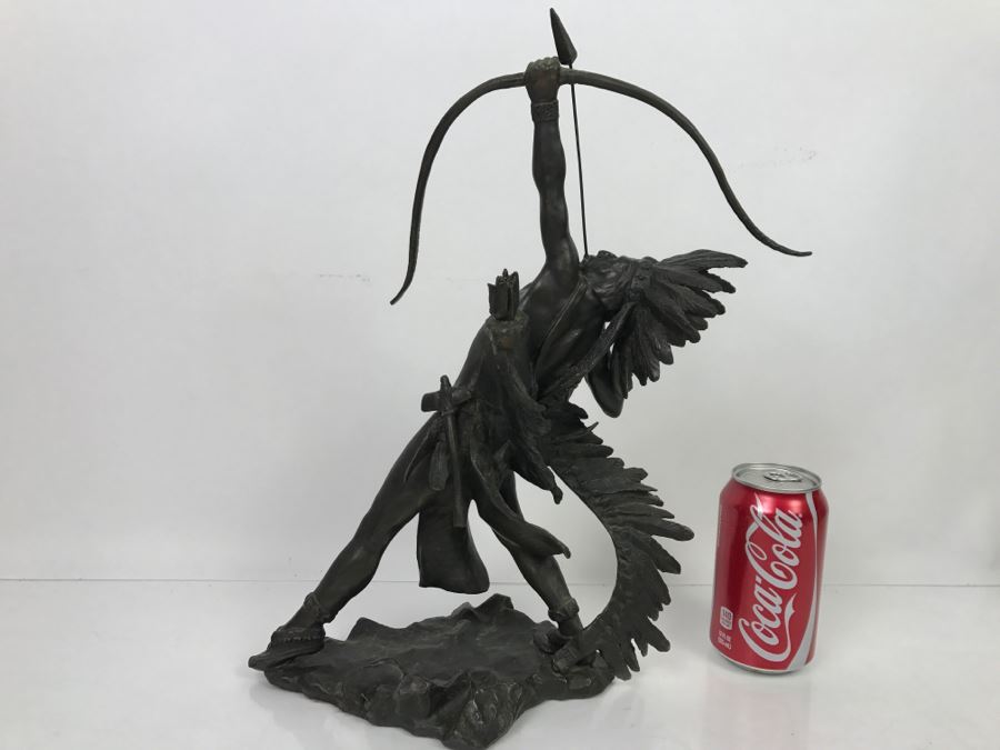 Vintage 1988 Franklin Mint FM Lincoln Fox Bronze Sculpture 'Starshooter' Depicts Native American Hunter Shooting Bow And Arrow At Sky [Photo 17]