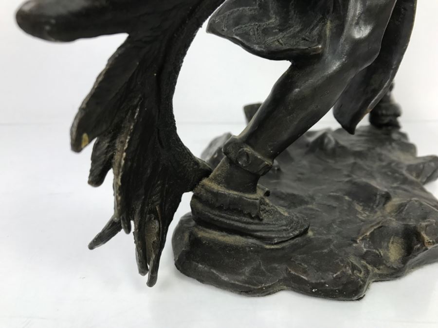 Vintage 1988 Franklin Mint FM Lincoln Fox Bronze Sculpture 'Starshooter' Depicts Native American Hunter Shooting Bow And Arrow At Sky [Photo 13]