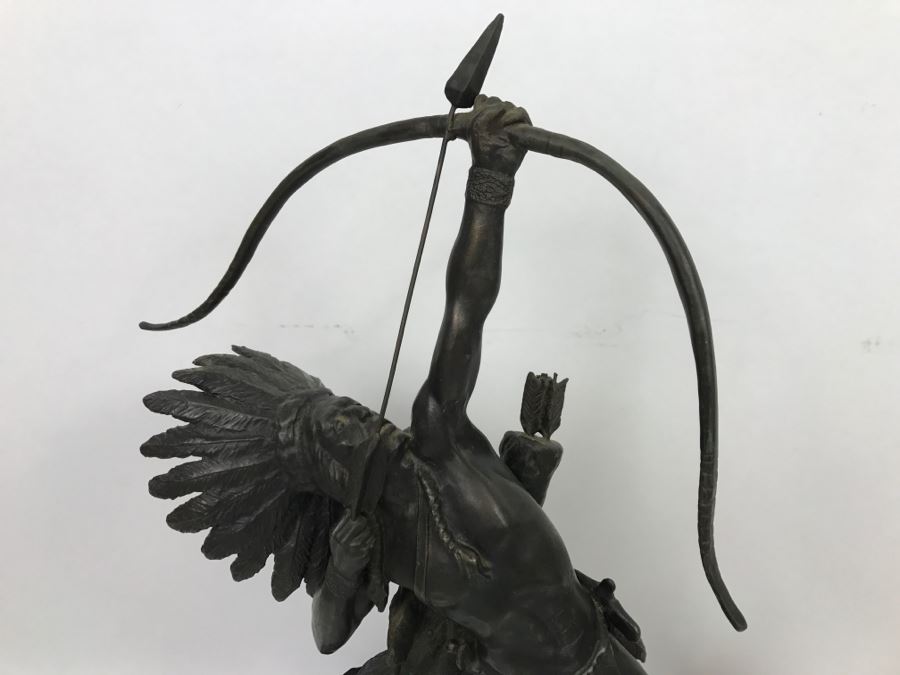 Vintage 1988 Franklin Mint FM Lincoln Fox Bronze Sculpture 'Starshooter' Depicts Native American Hunter Shooting Bow And Arrow At Sky [Photo 4]