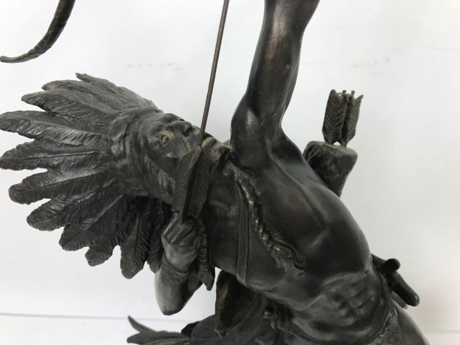 Vintage 1988 Franklin Mint FM Lincoln Fox Bronze Sculpture 'Starshooter' Depicts Native American Hunter Shooting Bow And Arrow At Sky [Photo 5]