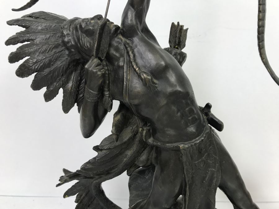 Vintage 1988 Franklin Mint FM Lincoln Fox Bronze Sculpture 'Starshooter' Depicts Native American Hunter Shooting Bow And Arrow At Sky [Photo 6]