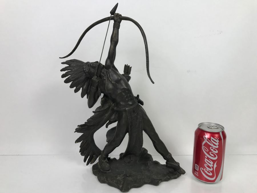 Vintage 1988 Franklin Mint FM Lincoln Fox Bronze Sculpture 'Starshooter' Depicts Native American Hunter Shooting Bow And Arrow At Sky [Photo 3]