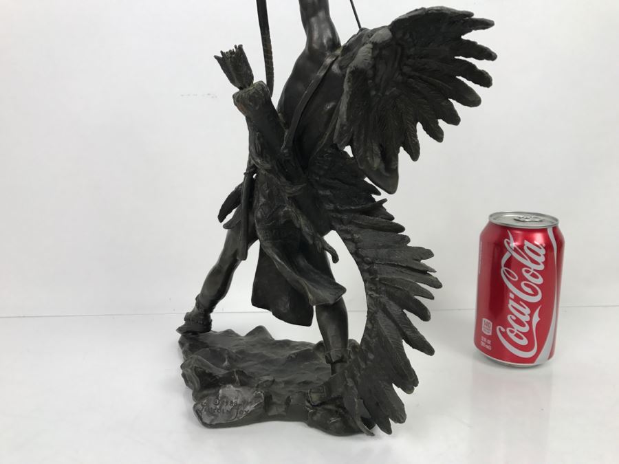 Vintage 1988 Franklin Mint FM Lincoln Fox Bronze Sculpture 'Starshooter' Depicts Native American Hunter Shooting Bow And Arrow At Sky [Photo 15]