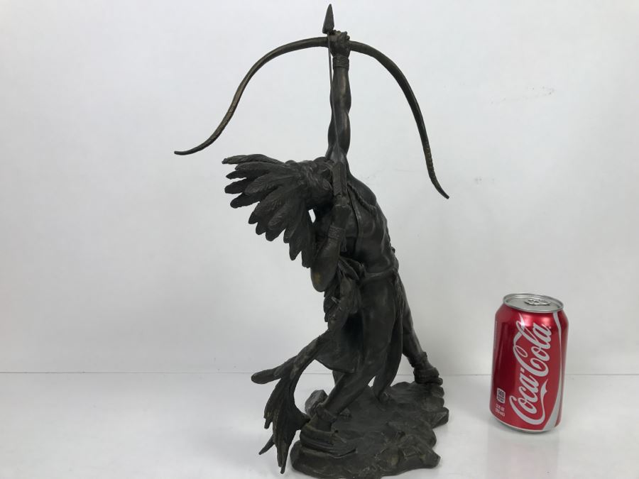 Vintage 1988 Franklin Mint FM Lincoln Fox Bronze Sculpture 'Starshooter' Depicts Native American Hunter Shooting Bow And Arrow At Sky [Photo 12]