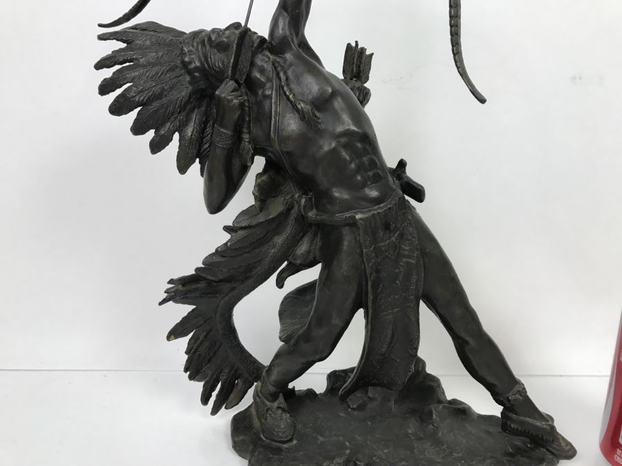 Vintage 1988 Franklin Mint FM Lincoln Fox Bronze Sculpture 'Starshooter' Depicts Native American Hunter Shooting Bow And Arrow At Sky [Photo 7]