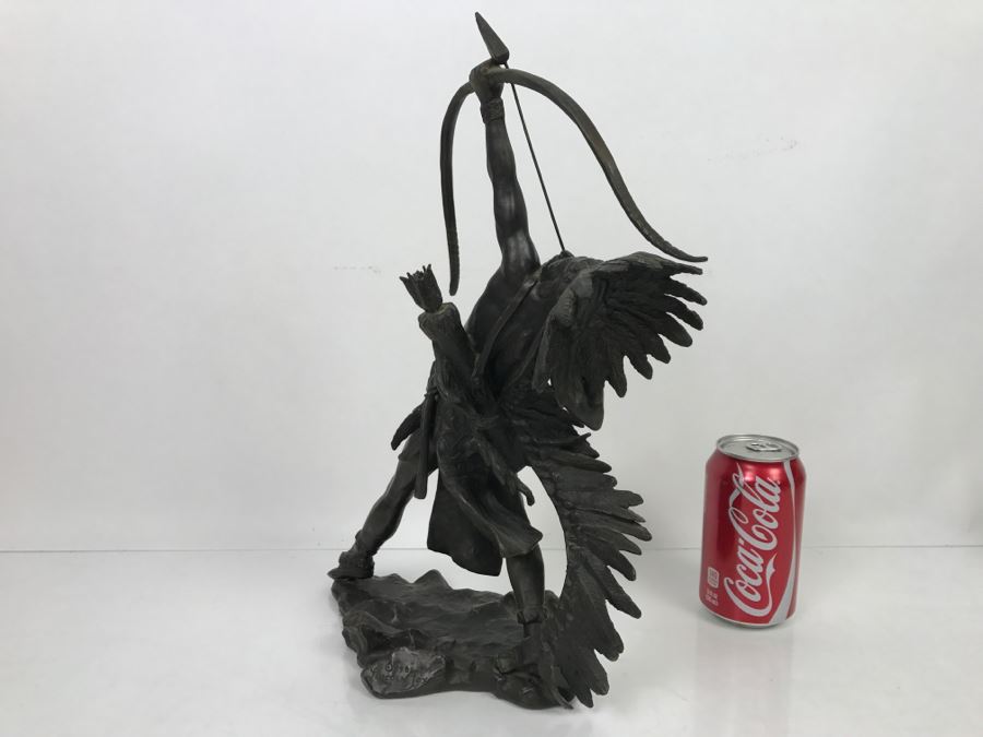 Vintage 1988 Franklin Mint FM Lincoln Fox Bronze Sculpture 'Starshooter' Depicts Native American Hunter Shooting Bow And Arrow At Sky [Photo 14]