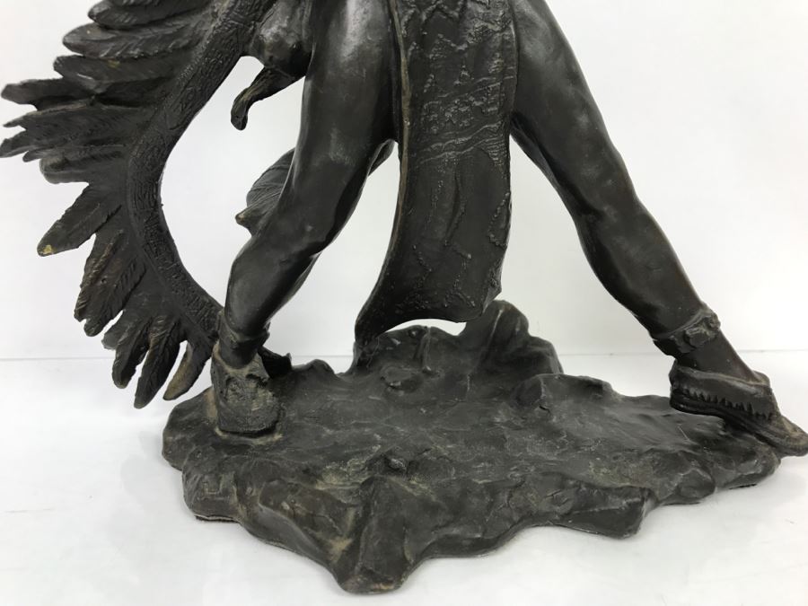 Vintage 1988 Franklin Mint FM Lincoln Fox Bronze Sculpture 'Starshooter' Depicts Native American Hunter Shooting Bow And Arrow At Sky [Photo 10]