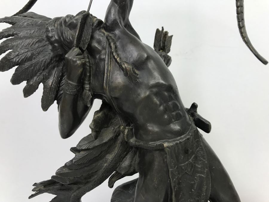 Vintage 1988 Franklin Mint FM Lincoln Fox Bronze Sculpture 'Starshooter' Depicts Native American Hunter Shooting Bow And Arrow At Sky [Photo 9]