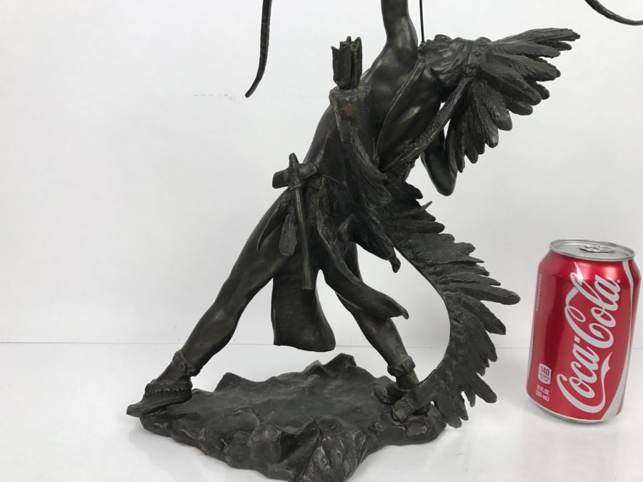 Vintage 1988 Franklin Mint FM Lincoln Fox Bronze Sculpture 'Starshooter' Depicts Native American Hunter Shooting Bow And Arrow At Sky [Photo 18]