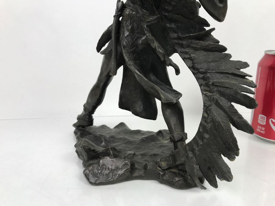 Vintage 1988 Franklin Mint FM Lincoln Fox Bronze Sculpture 'Starshooter' Depicts Native American Hunter Shooting Bow And Arrow At Sky [Photo 16]
